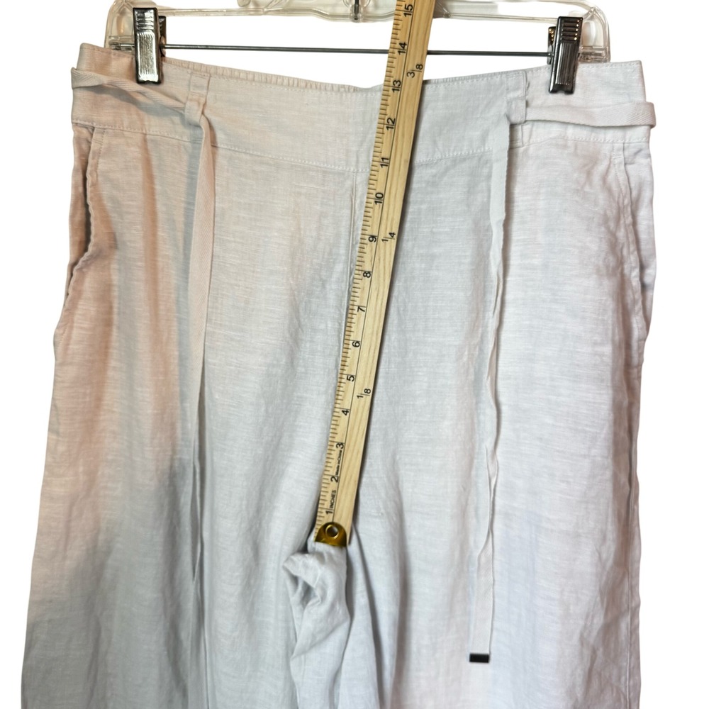 Halston Linen Wide Leg Pants Belted Cropped‎ Casual Womens L Stretch Waist White - Picture 10 of 10